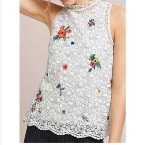 Anthropologie Maeve Macie Embroidered White Sleeveless Tank - Picture 8 of 9